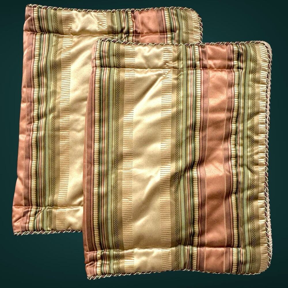 Croscill Carrington King Pillow Sham Pair Green Cinnamon Damask With Rope Border